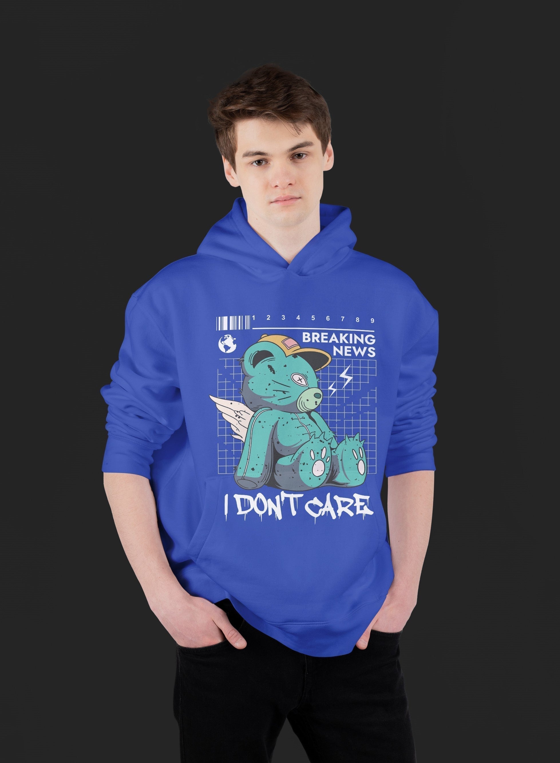 I DON'T CARE Oversize Hoodie (Royal Blue)
