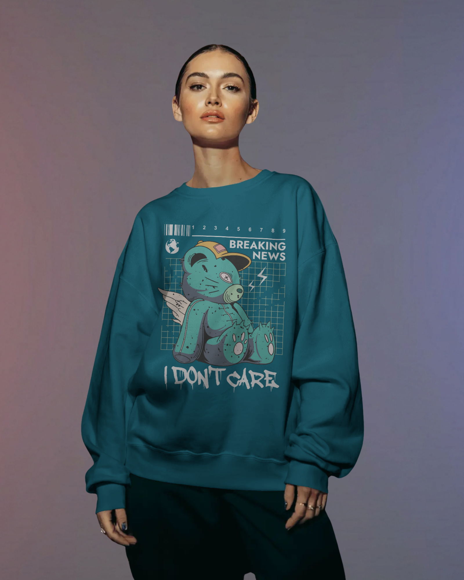 I DON'T CARE Sweatshirt (Teal)