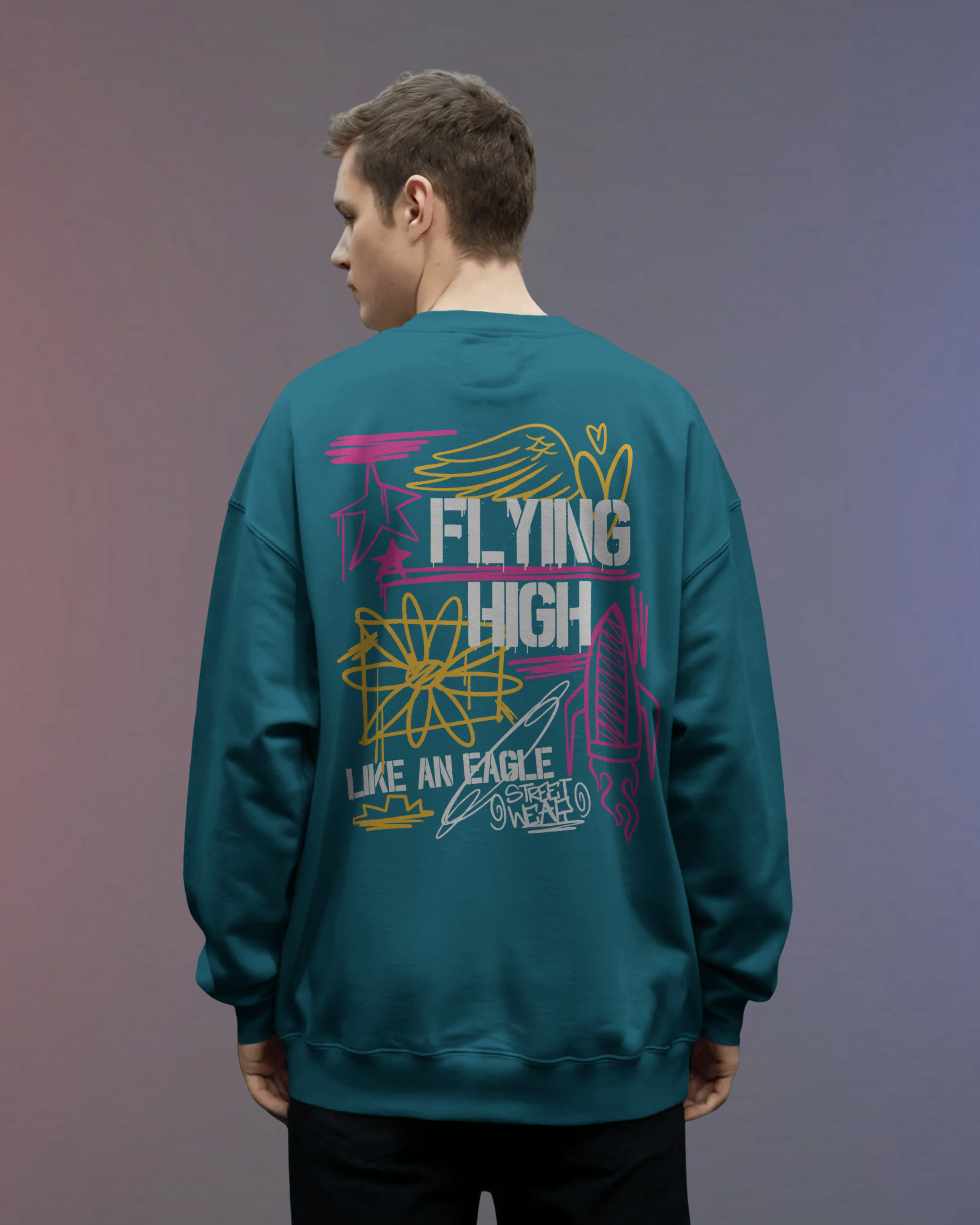 Flying High Street Style Sweatshirt (Vrystal Teal)