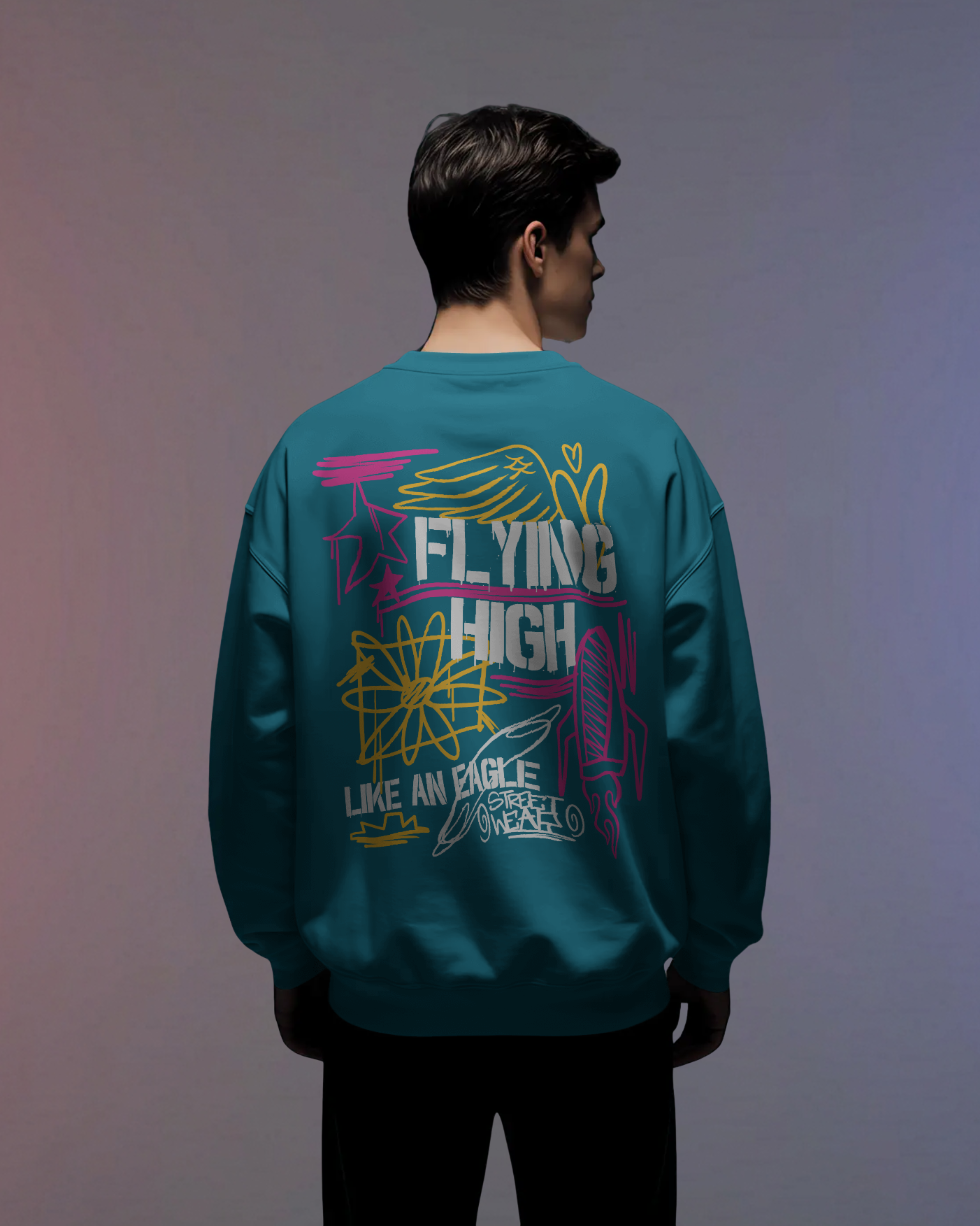 Flying High Street Style Sweatshirt (Vrystal Teal)